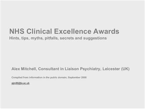 Online Nhs Clinical Excellence Awards Tips Flaws Pitfalls Sept