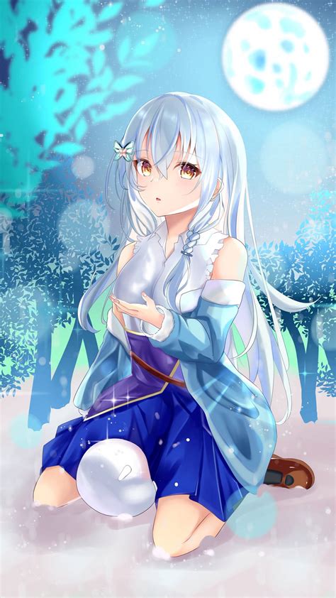 Download Wallpaper 1080x1920 Girl Snow Snowflake Winter Anime Art