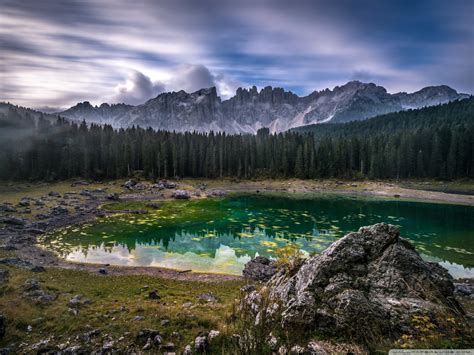 Karersee Lake In The Dolomites Mountain Range Italy Ultra Hd Desktop