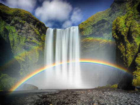 Rainbows Of Skógafoss Full Hd Wallpaper And Background Image