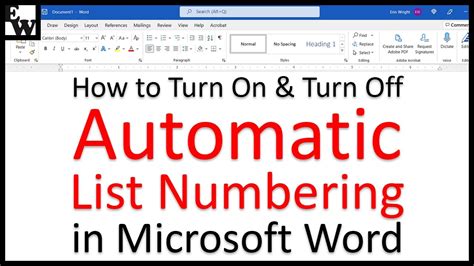 How To Turn On And Turn Off Automatic List Numbering In Microsoft Word