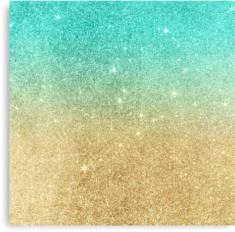 Aqua Teal Abstract Gold Ombre Glitter Canvas Print By