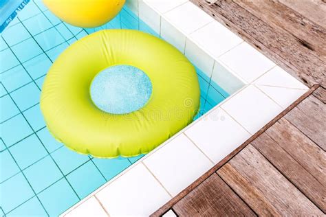 Green Pool Float Pool Ring In Swimming Pool Stock Image Image Of