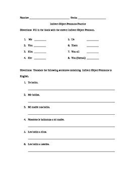 Indirect Direct Object Pronouns Worksheet Happy Hour Spanish