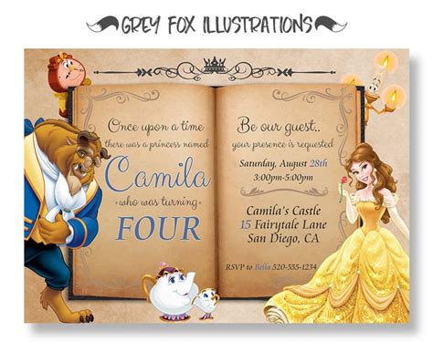 Beauty And The Beast Invitation Belle By Greyfoxillustrations