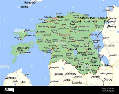 Map Of Estonia Shows Country Borders Urban Areas Place Names And