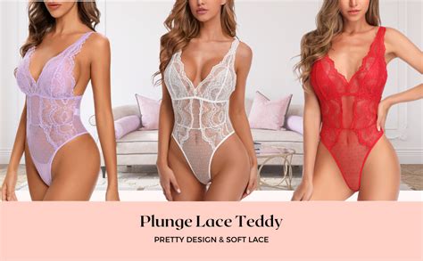 garmol women lace bodysuit deep v neck dobby mesh body suits teddy lingerie at amazon women s