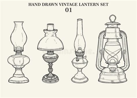 Vintage Lantern Collection Vector Hand Drawn Stock Illustration