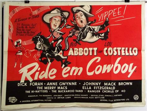 Ride Em Cowboy Bud Abbott Lou Costello Original Uk Quad Movie