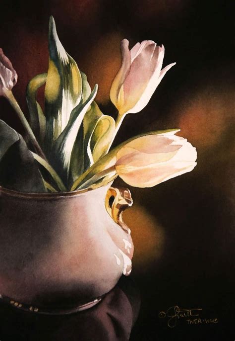 Jacqueline Gnott Apr Tulips In Vase Original Fine Art Flower