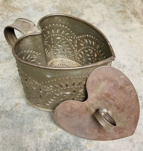 Antique Heart Cheese Strainer With Original Heart Press