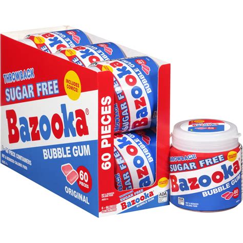 Bazooka Sugar Free Bubble Gum 60 Count To Go Cup Pack Of 6 Pink