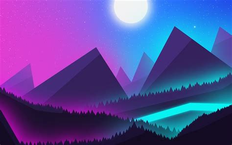 Download Wallpapers Abstract Night Landscape 4k Moon Creative