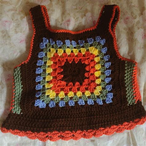 S Retro Crochet Granny Square Vest Etsy