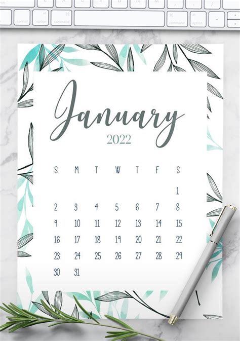 Printable 2022 Calendar Botanical Style Free Printable Monthly 2022