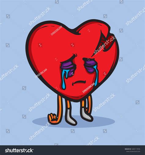 Sad Heart Crying Broken Heart Character Stock Vector Royalty Free