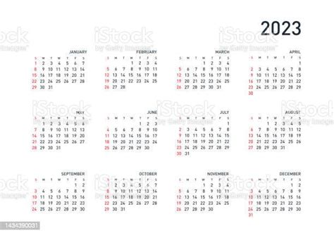 Vector Calendar 2023 Year Week Starts From Sunday向量圖形及更多一月圖片 一月 一週