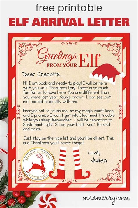 Elf On The Shelf Arrival Letter Personalized Printable Mrs Merry