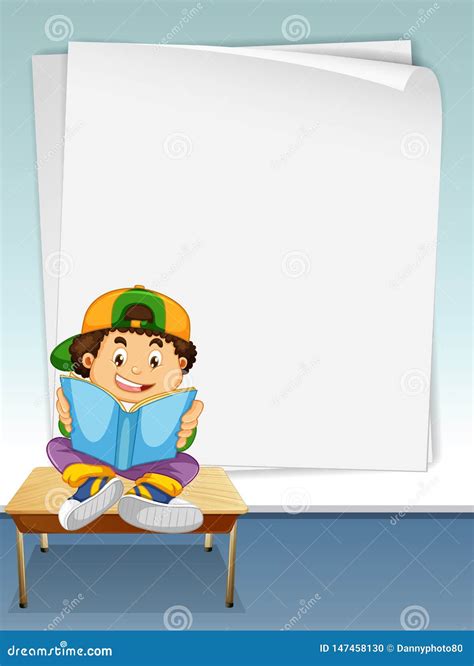 Border Template With Boy Reading Book Stock Vector Illustration Of