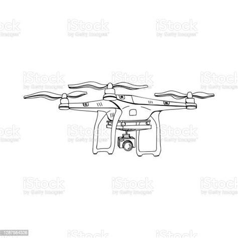 Ilustrasi Vektor Dari Quadcopter Terbang Gambar Sketsa Freehand