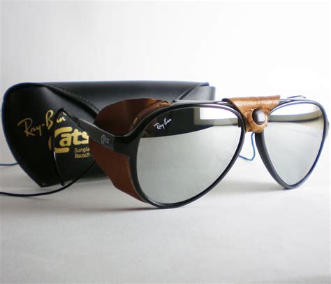 vintage ray ban cats 8000 mirrored sunglasses aviator side shield leathers black ebay ray ban