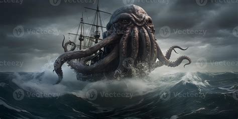 Kraken Or Cthulhu Attack On Ship In The Ocean Ai Generated 22463746