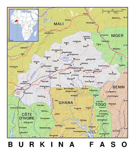 Detailed Political Map Of Burkina Faso With Relief Burkina Faso
