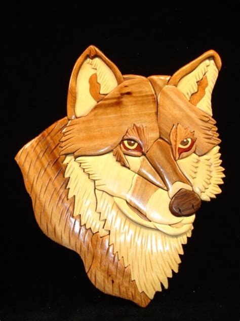 Hand Carved Wood Art Intarsia Wolf Portrait Sign By Myheritageusa
