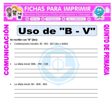 Palabras Con B Y V Para Quinto De Primaria Fichas Para Imprimir