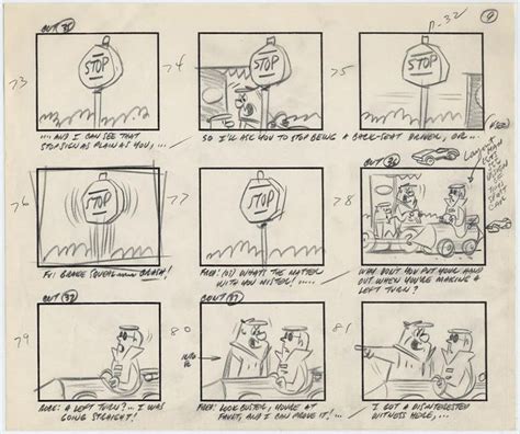 Hanna Barbera The Flintstones 1 Sheet Of 36 Story Drawings For The