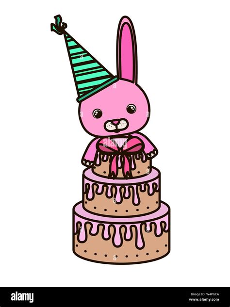 Cute Bunny With Cake Of Happy Birthday Stock Vector Image And Art Alamy