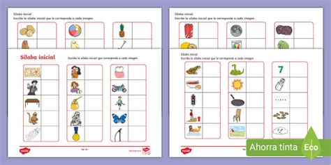 Ficha De Actividad Reconocimiento De Sílaba Inicial
