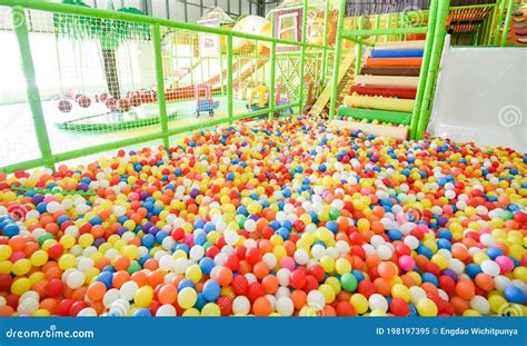 Children Playground Indoor At Amusement Park With Colorful Balls For