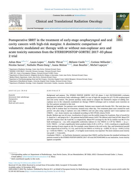 Pdf Postoperative Sbrt In The Treatment Of Early Stage Oropharyngeal