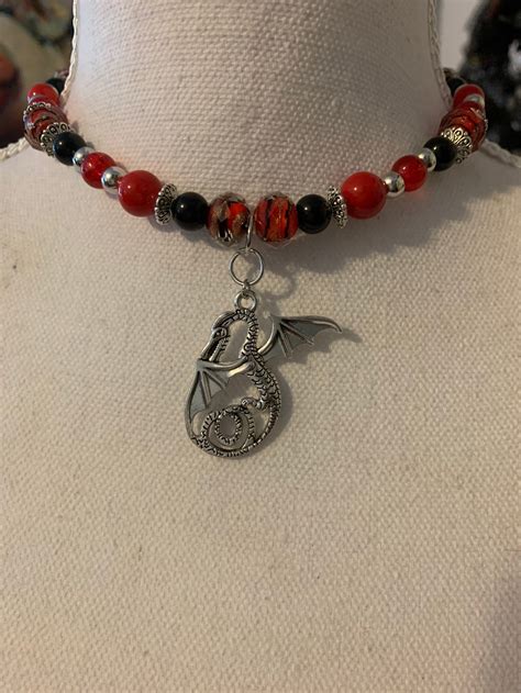 Silver Dragon Choker Goth Beaded Necklace Dragon Necklace Etsy