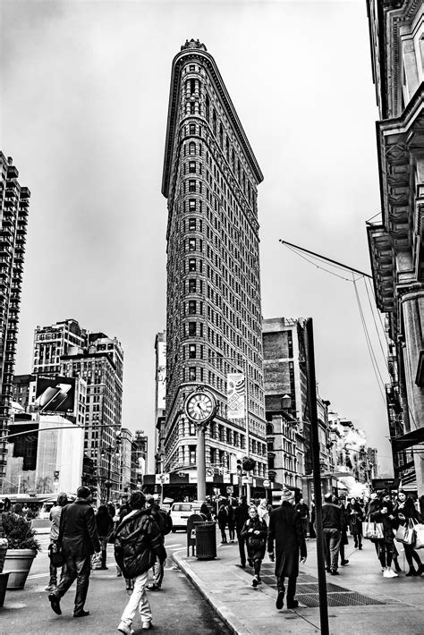 New York City Flatiron Building Street Scene Black And White Etsy