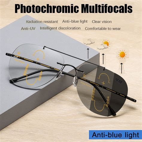 rimless transition photochromic multifocal reading glasses men women progressive smart hyperopia