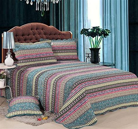 Hnnsi Bohemian Quilt Comforter Sets Queen Size 3 Pieces Cotton Boho