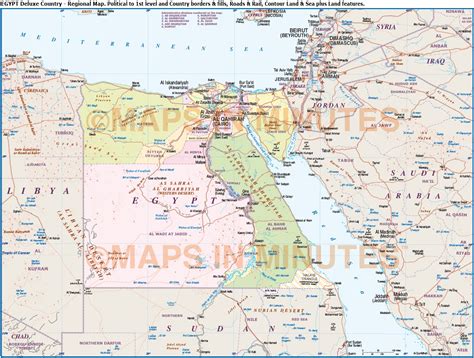 Egypt Digital Vector Political Road And Rail Map In