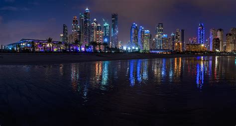 Dubai Marina Skyline Panorama At Night Pyrography By Jean Claude