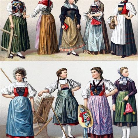 Women's costumes from the Swiss cantons at the end of the 19th century