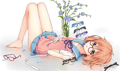 Desktop Wallpaper Lying Down Anime Girl Short Hair Mirai Kuriyama Kyoukai No Kanata Hd