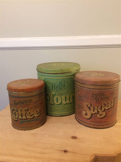 Three 3 Piece Vintage Tin Canister Setballonoff Canistersflour