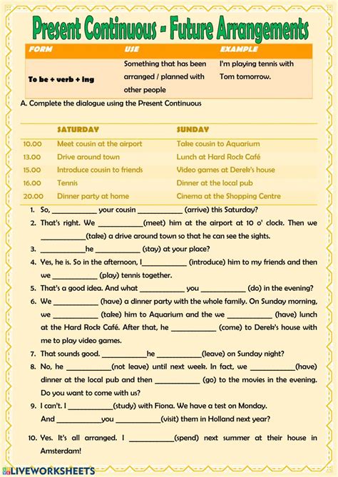 The Present Continuous Tense Worksheet For Students To Use In Their English Speaking Skills