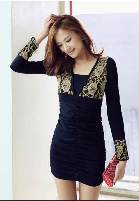 Sexy Slim Fitted Special Design Female Lace V Collar Long Sleeve Dress