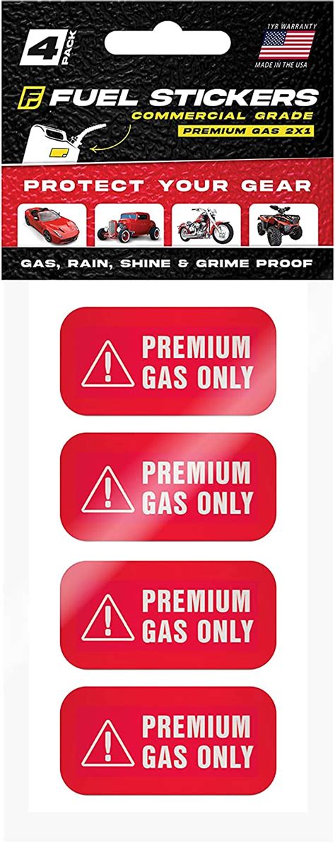 Premium Gas Only Sticker 4 Pack 2x1 Fuel Stickers Decals 91