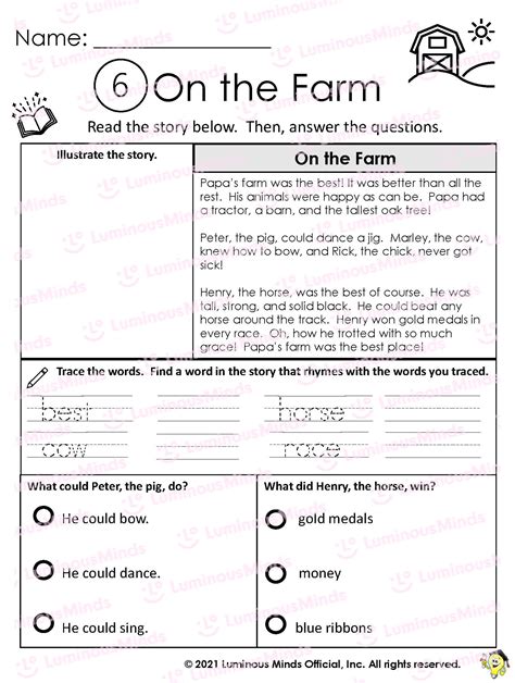 reading comprehension worksheets on the farm