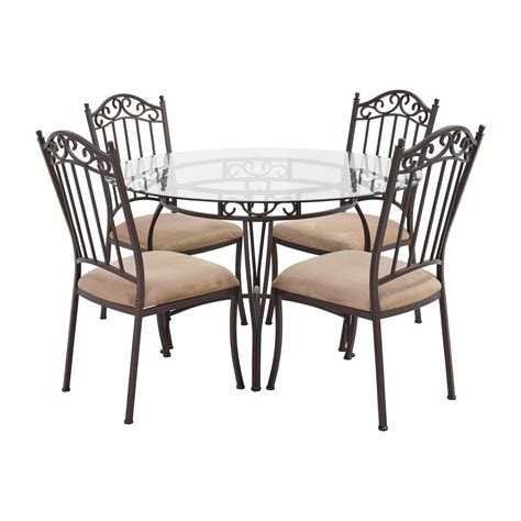 53.8 x 53.8 x 41.7 centimeters. 72% OFF - Wrought Iron Round Glass Table and Chairs / Tables