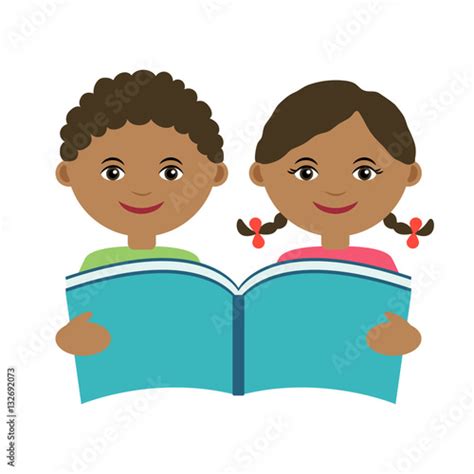 Cute Illustration Of Black Girl And Boy Reading Book Modern