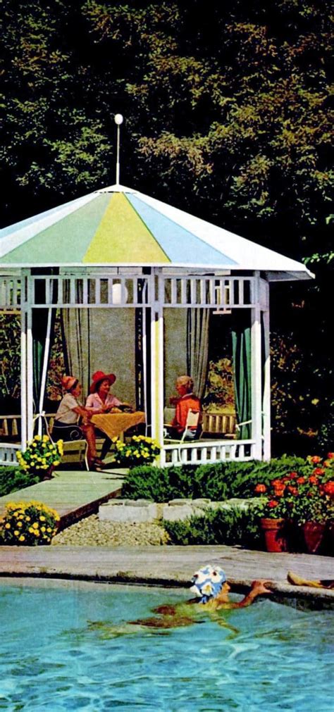 Intended to provide shelter and repose, as well as a designated space to entertain throughout the seasons, the backyard pavilion has enjoyed a particularly modish comeback in recent years. Cute white backyard pavilion by the pool from 1967 - Click ...